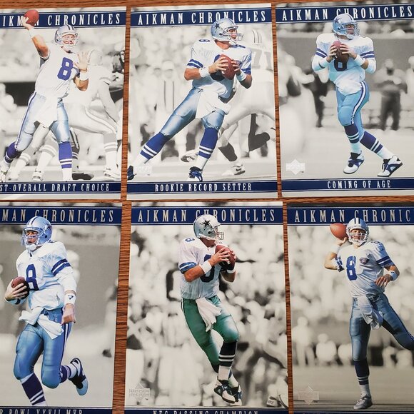 Trading Cards - 1996 Upper Deck Troy Aikman 7" x 5" Chronicle Cards Set of 10 - Picture 3 of 11